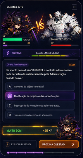 Tela de batalha de questões contra o Monstro Edital