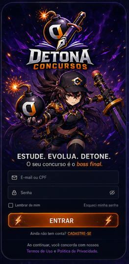 Tela de login do Detona Concursos